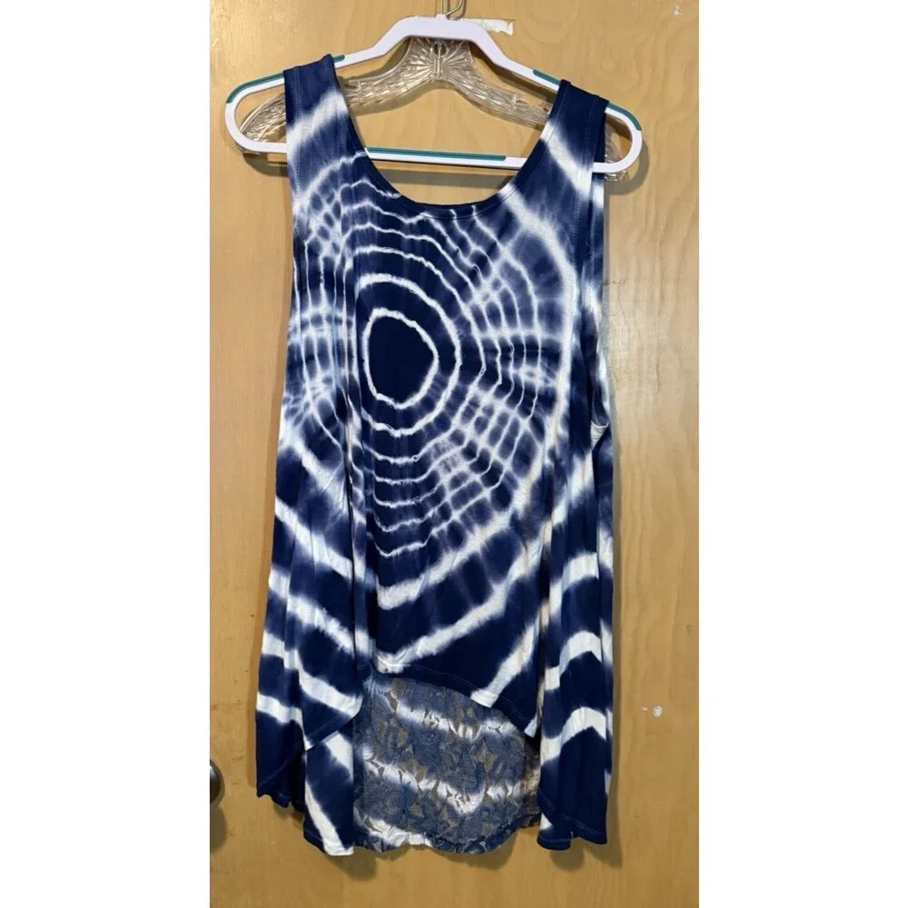 Electric Pink Tie Dye Tank Top 3XL Blue White Hi Low Stretch USA Patriotic